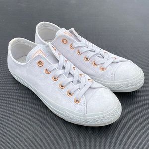 Solid off-white suede Converse AllStars with rose gold and pink accents sz 7.5